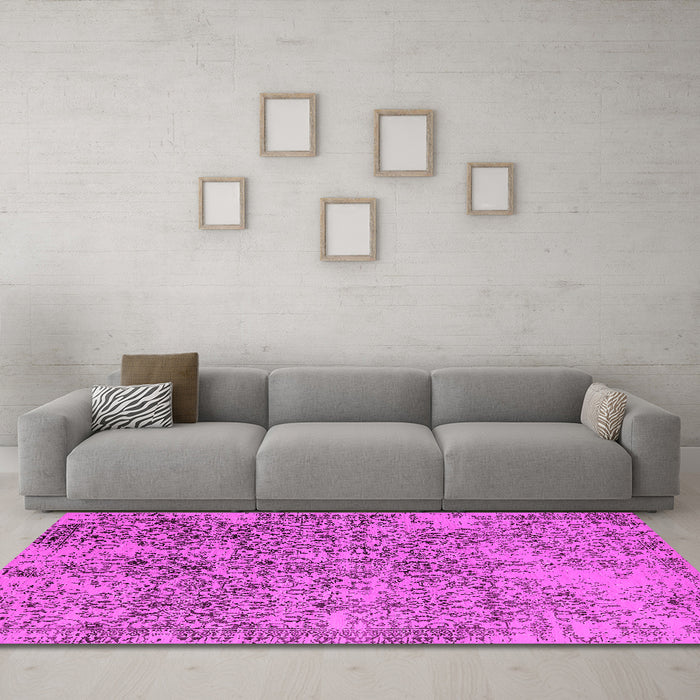 Machine Washable Oriental Pink Industrial Rug in a Living Room, wshurb2768pnk