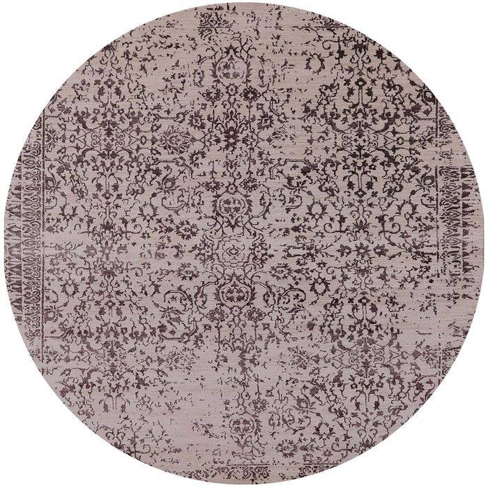 Round Mid-Century Modern Puce Purple Oriental Rug, urb2768