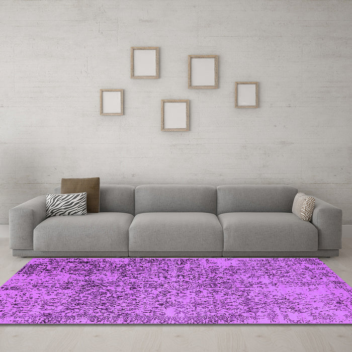 Machine Washable Oriental Purple Industrial Area Rugs in a Living Room, wshurb2768pur