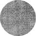 Round Machine Washable Oriental Gray Industrial Rug, wshurb2768gry