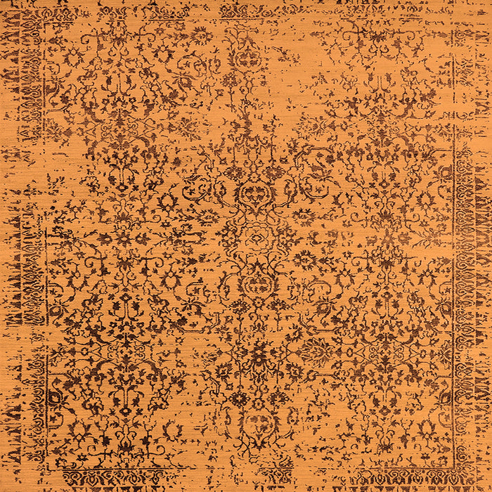 Square Machine Washable Oriental Orange Industrial Area Rugs, wshurb2768org