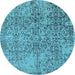 Round Machine Washable Oriental Light Blue Industrial Rug, wshurb2768lblu