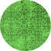 Round Machine Washable Oriental Green Industrial Area Rugs, wshurb2768grn