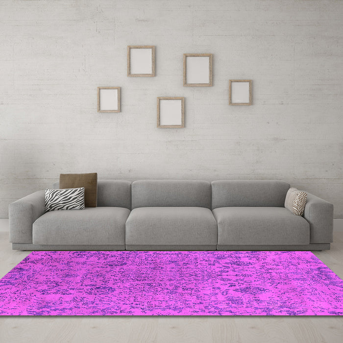 Machine Washable Oriental Pink Industrial Rug in a Living Room, wshurb2769pnk