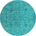 Round Machine Washable Oriental Turquoise Industrial Area Rugs, wshurb2769turq