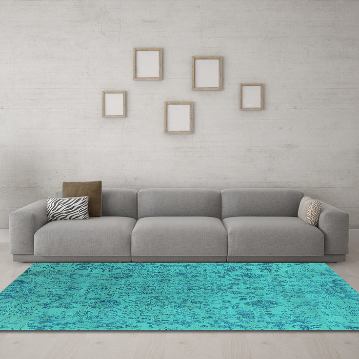 Machine Washable Oriental Turquoise Industrial Area Rugs in a Living Room,, wshurb2769turq