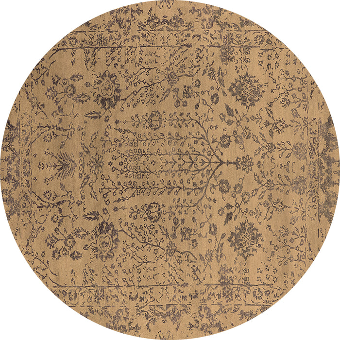 Round Oriental Brown Industrial Rug, urb2769brn