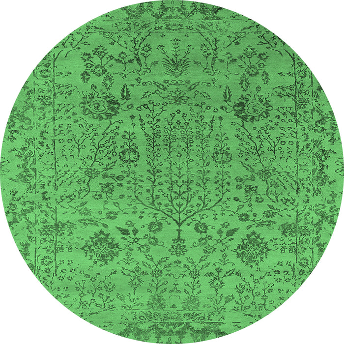 Round Machine Washable Oriental Emerald Green Industrial Area Rugs, wshurb2769emgrn