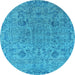 Round Machine Washable Oriental Light Blue Industrial Rug, wshurb2769lblu