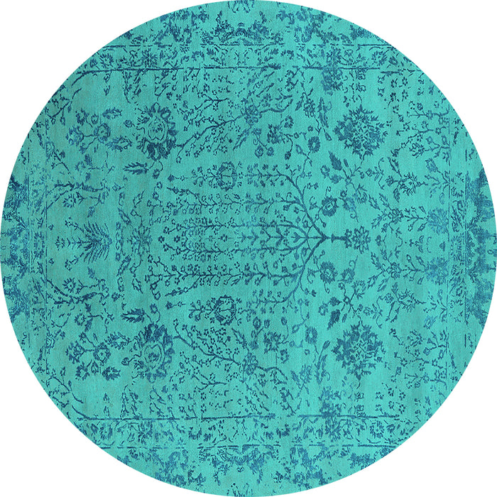 Round Oriental Turquoise Industrial Rug, urb2769turq