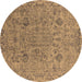 Round Machine Washable Oriental Brown Industrial Rug, wshurb2769brn