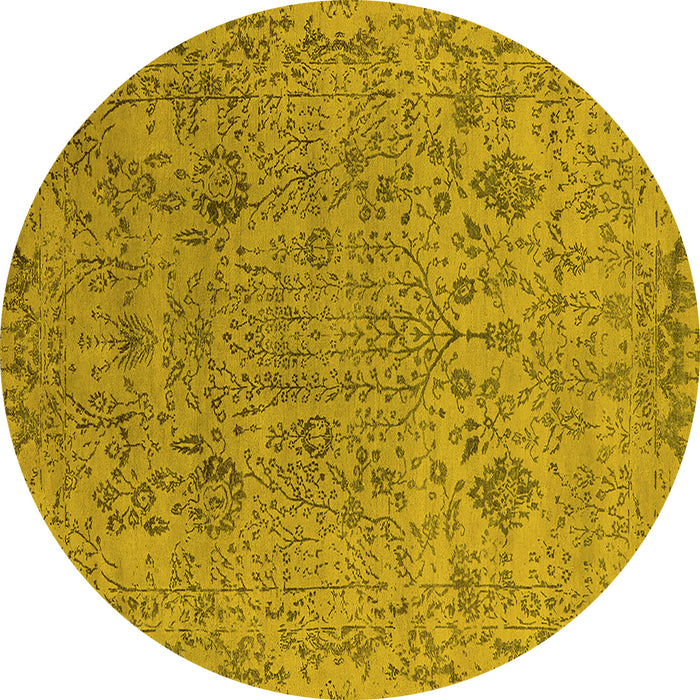 Round Machine Washable Oriental Yellow Industrial Rug, wshurb2769yw