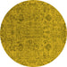 Round Machine Washable Oriental Yellow Industrial Rug, wshurb2769yw