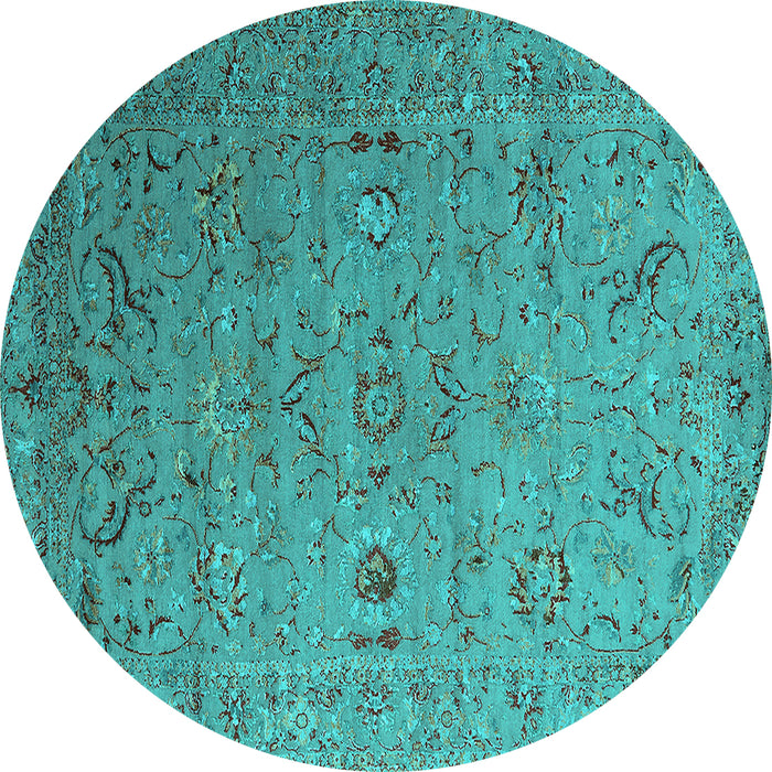 Round Machine Washable Oriental Turquoise Industrial Area Rugs, wshurb2770turq