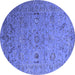 Round Machine Washable Oriental Blue Industrial Rug, wshurb2770blu