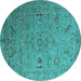 Round Oriental Turquoise Industrial Rug, urb2770turq