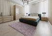 Mid-Century Modern Dark Gray Oriental Rug in a Bedroom, urb2770