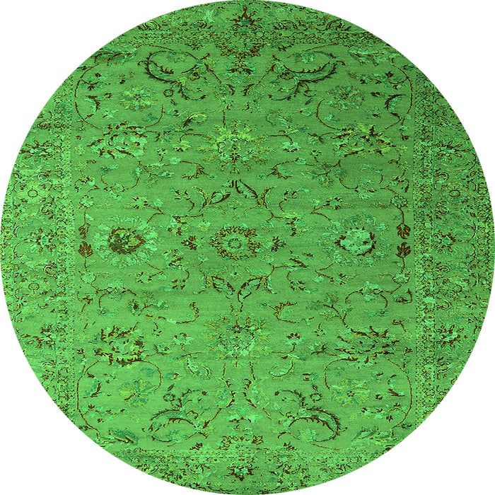Round Machine Washable Oriental Green Industrial Area Rugs, wshurb2770grn