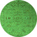 Round Machine Washable Oriental Green Industrial Area Rugs, wshurb2770grn