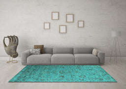 Machine Washable Oriental Turquoise Industrial Area Rugs in a Living Room,, wshurb2770turq