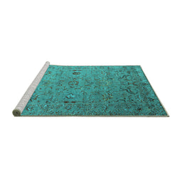Sideview of Machine Washable Oriental Turquoise Industrial Area Rugs, wshurb2770turq