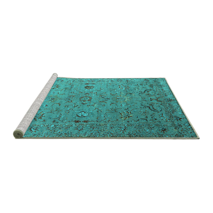 Sideview of Machine Washable Oriental Turquoise Industrial Area Rugs, wshurb2770turq