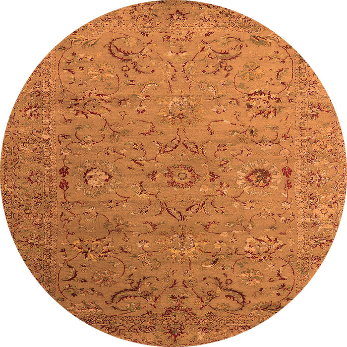 Round Machine Washable Oriental Orange Industrial Area Rugs, wshurb2770org