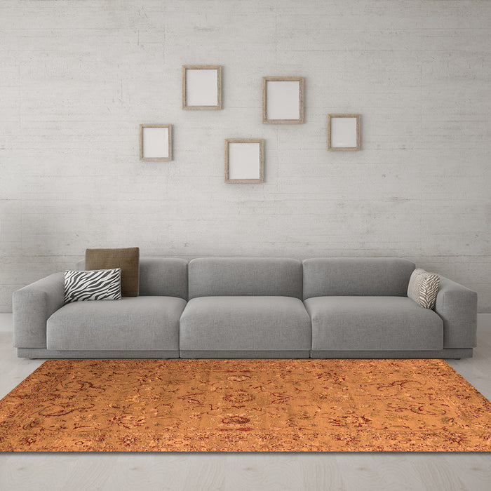 Machine Washable Oriental Orange Industrial Area Rugs in a Living Room, wshurb2770org
