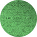 Round Oriental Emerald Green Industrial Rug, urb2770emgrn