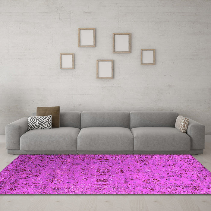 Machine Washable Oriental Pink Industrial Rug in a Living Room, wshurb2770pnk