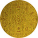 Round Machine Washable Oriental Yellow Industrial Rug, wshurb2770yw