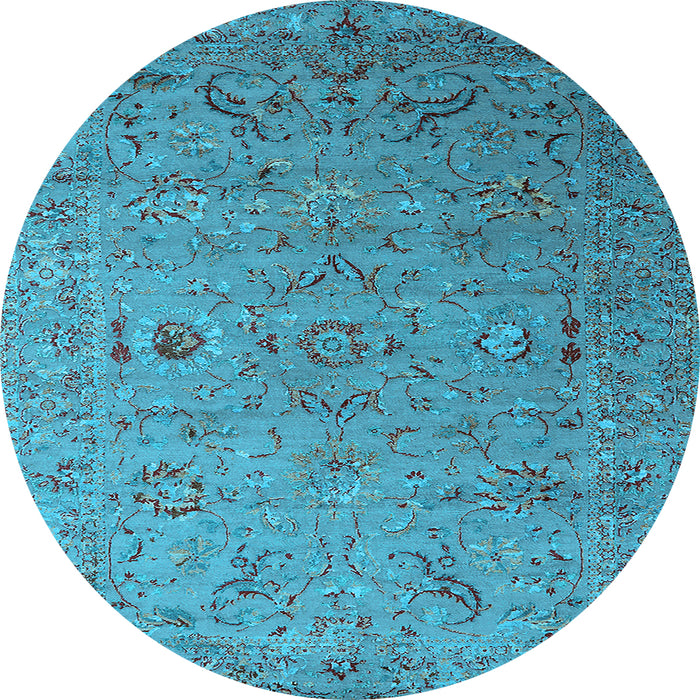Round Machine Washable Oriental Light Blue Industrial Rug, wshurb2770lblu