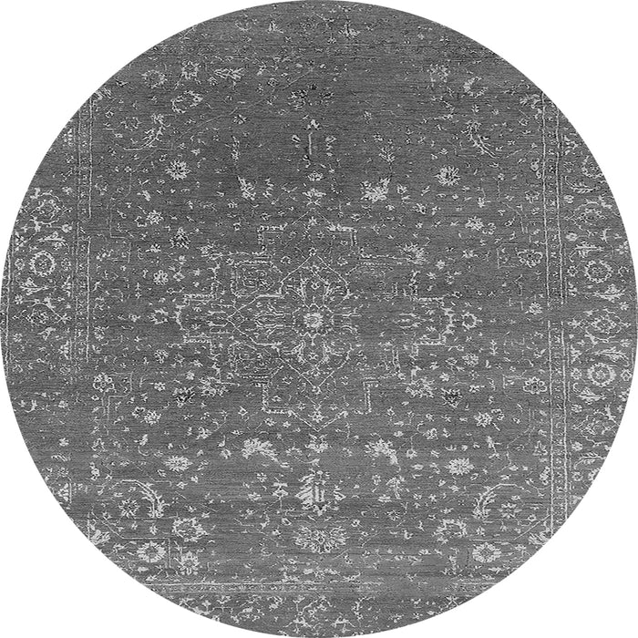 Round Machine Washable Oriental Gray Industrial Rug, wshurb2771gry