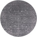 Round Machine Washable Industrial Modern Carbon Gray Rug, wshurb2771