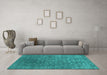 Machine Washable Oriental Turquoise Industrial Area Rugs in a Living Room,, wshurb2771turq