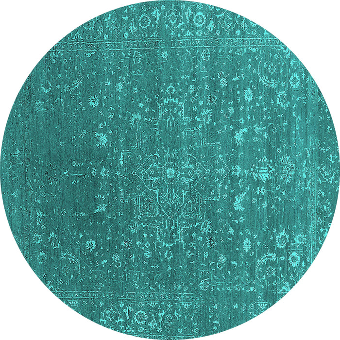 Round Machine Washable Oriental Turquoise Industrial Area Rugs, wshurb2771turq