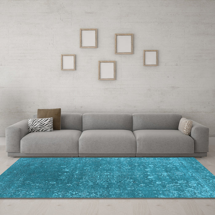 Machine Washable Oriental Light Blue Industrial Rug in a Living Room, wshurb2771lblu