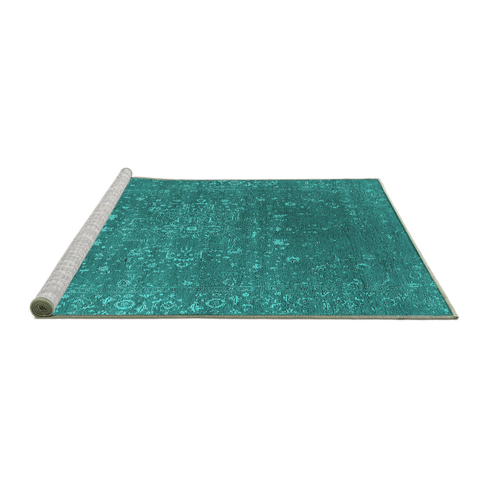 Sideview of Machine Washable Oriental Turquoise Industrial Area Rugs, wshurb2771turq