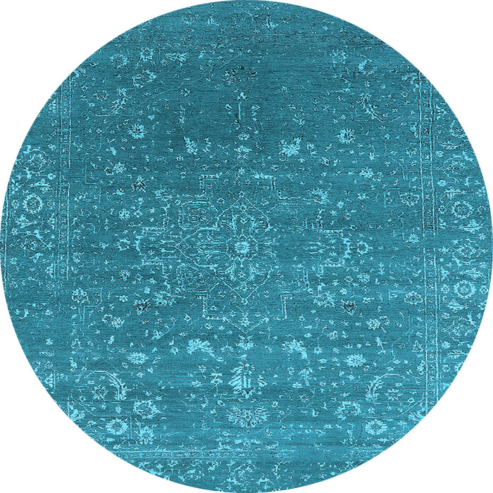 Round Machine Washable Oriental Light Blue Industrial Rug, wshurb2772lblu