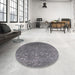 Round Machine Washable Industrial Modern Carbon Gray Rug in a Office, wshurb2772