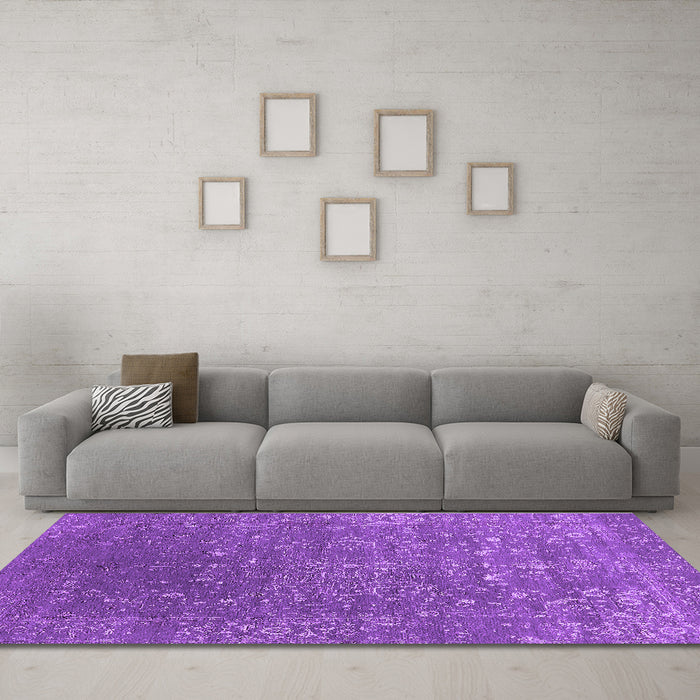 Machine Washable Oriental Purple Industrial Area Rugs in a Living Room, wshurb2772pur