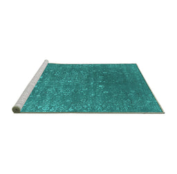 Sideview of Machine Washable Oriental Turquoise Industrial Area Rugs, wshurb2772turq