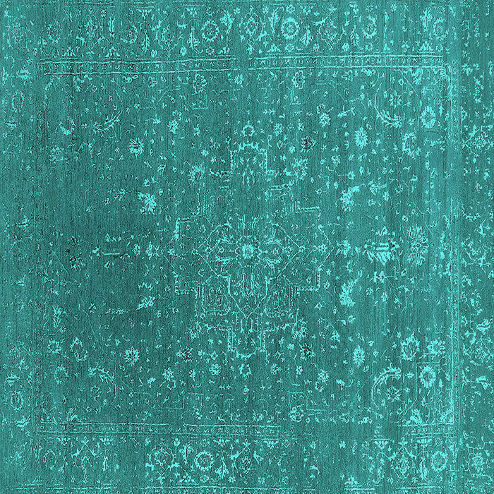 Square Machine Washable Oriental Turquoise Industrial Area Rugs, wshurb2772turq