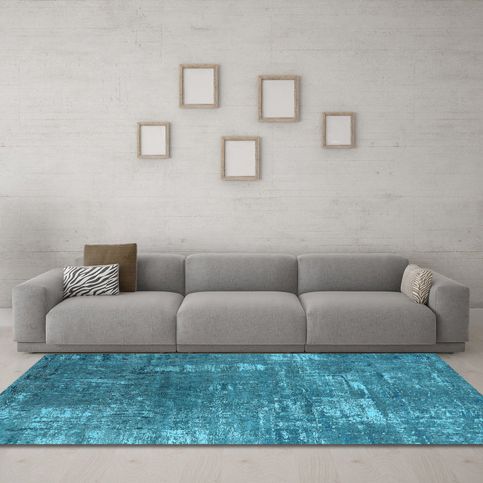 Machine Washable Oriental Light Blue Industrial Rug in a Living Room, wshurb2773lblu