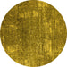 Round Oriental Yellow Industrial Rug, urb2773yw