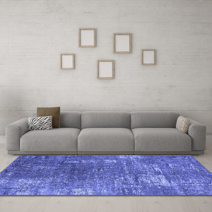 Machine Washable Oriental Blue Industrial Rug in a Living Room, wshurb2773blu