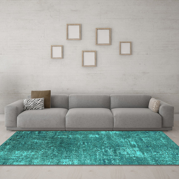 Machine Washable Oriental Turquoise Industrial Area Rugs in a Living Room,, wshurb2773turq