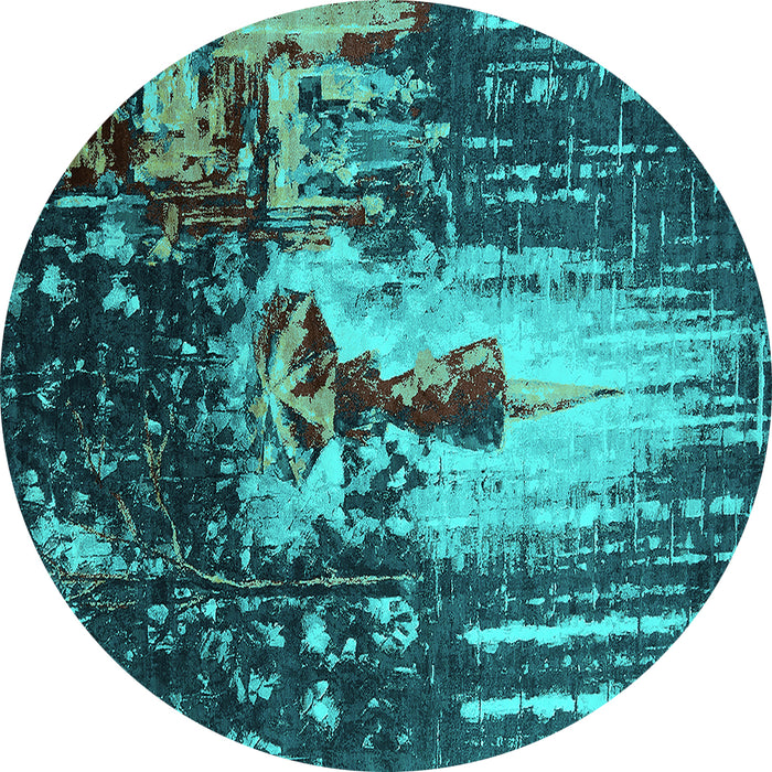 Round Machine Washable Oriental Turquoise Industrial Area Rugs, wshurb2774turq