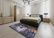 Mid-Century Modern Black Oriental Rug in a Bedroom, urb2774