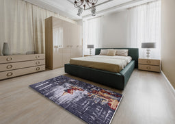 Mid-Century Modern Black Oriental Rug in a Bedroom, urb2774